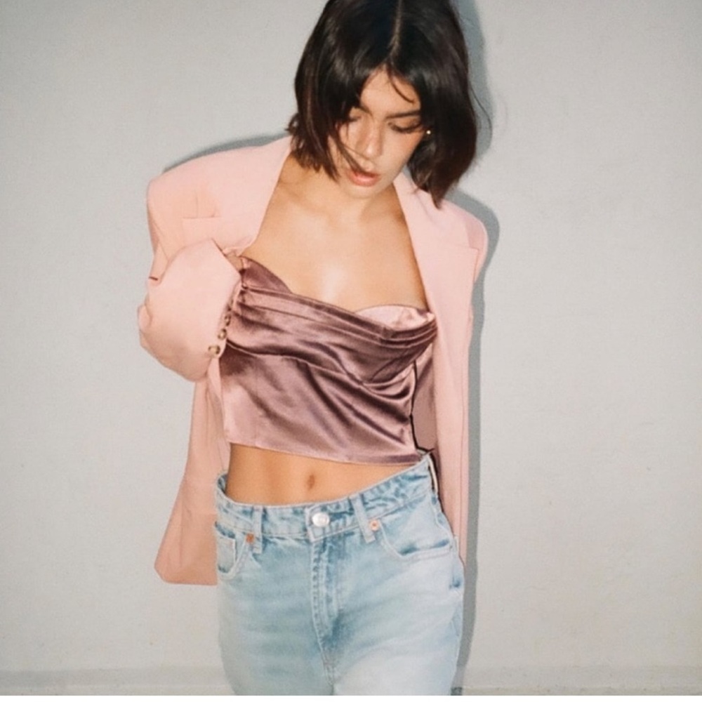 Zara Satin Tan Crop Top Bustier